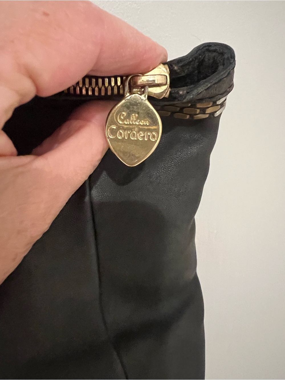 Dark Grey Leather Tote with Gold Stud Detailing - Picture 3 of 5
